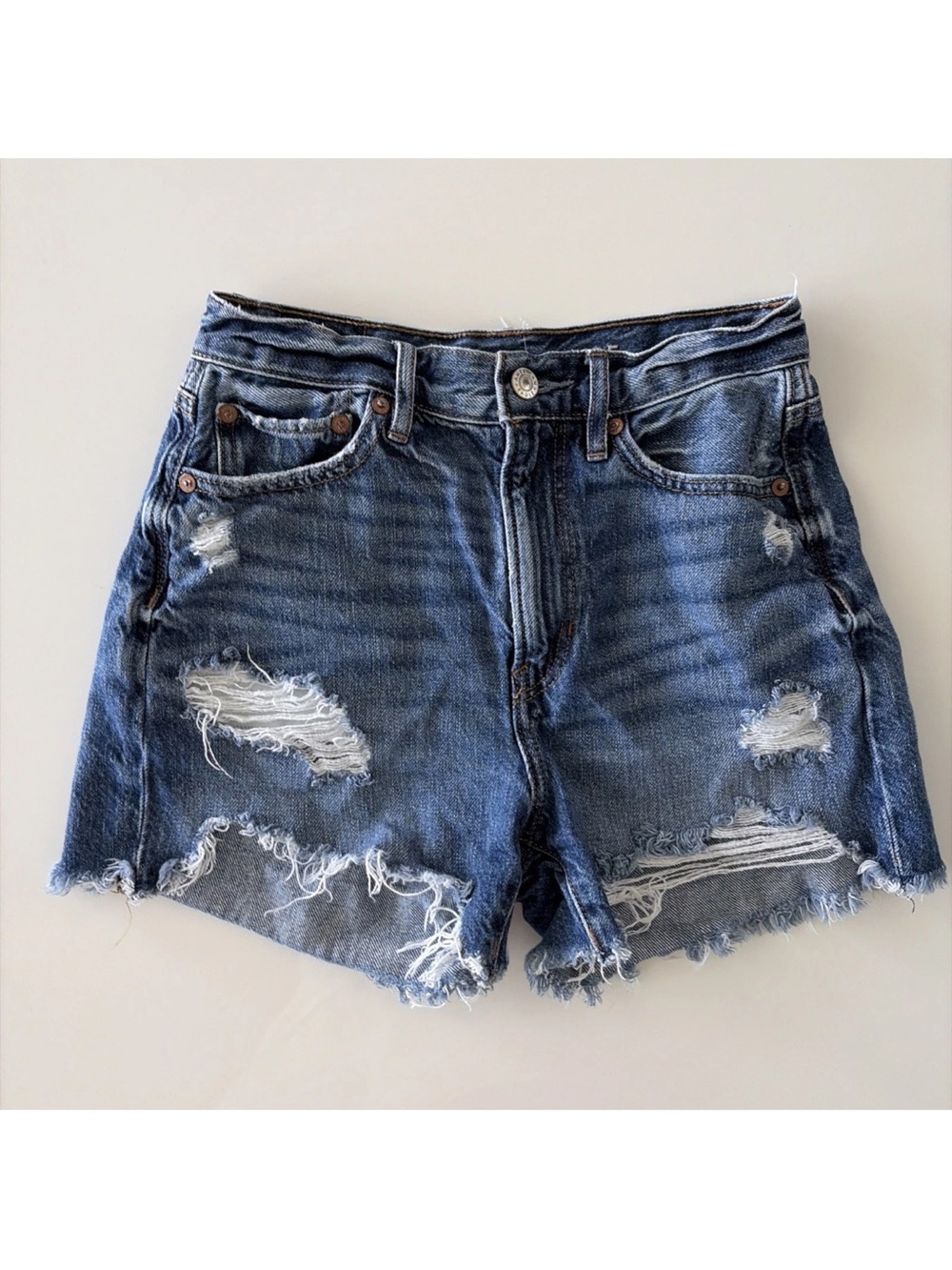 American Eagle Outfitters Distressed Dark Blue Denim Cutoff Shorts